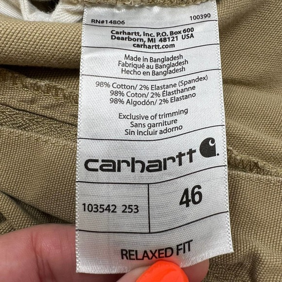 Carhartt Cargo Relaxed Fit Khaki Tan Work Shorts Mens Size 46 Cotton Spandex - Picture 7 of 10